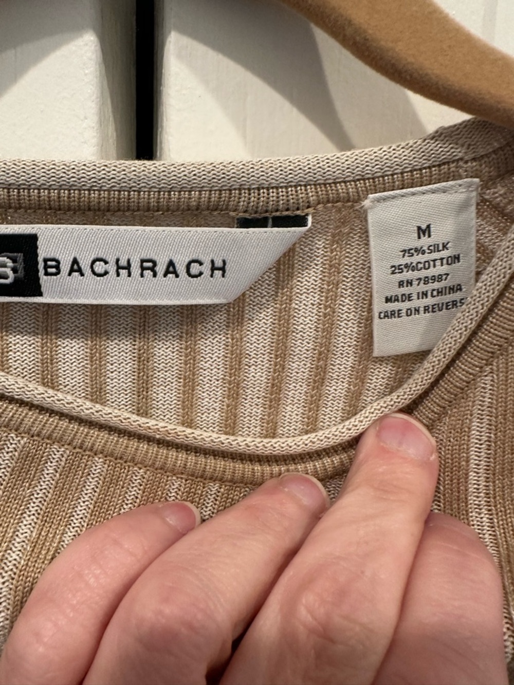 Bachrach Short Sleeve Ribbed Top in Beige - Picture 2 of 3